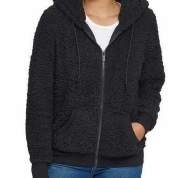 NEW Marc New York Womens Fleece Full Zip Jacket M NWT Hooded Black - Picture 1 of 11